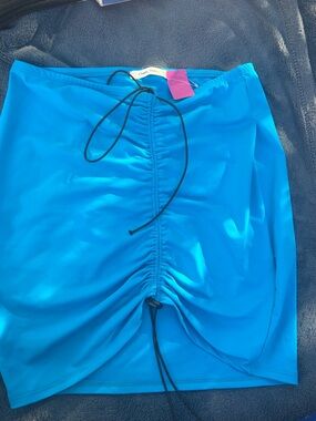 Ruched Drawstring Blue Women's Skirt